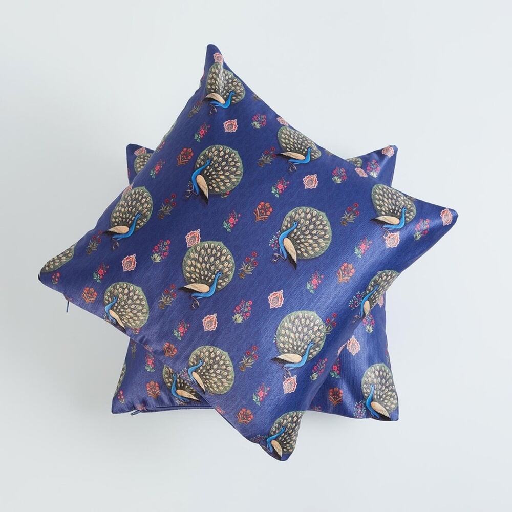 Peacock Patterned Blue Throw Pillow Covers - NWT